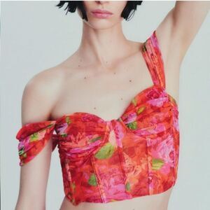 ZARA Floral Cropped Tulle Corset Top